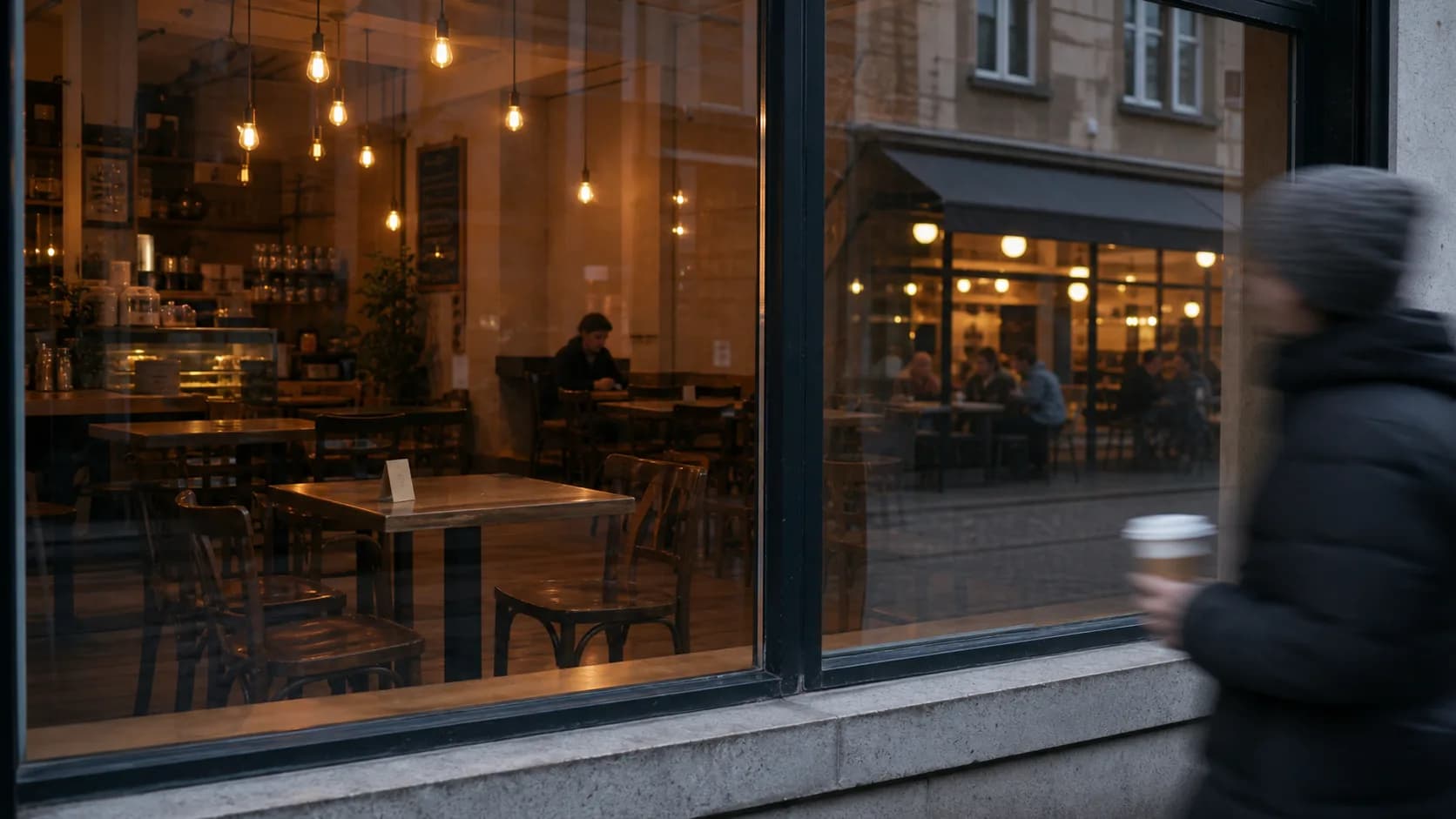 Leeg café in de middag — symbool voor uitblijvende gasten