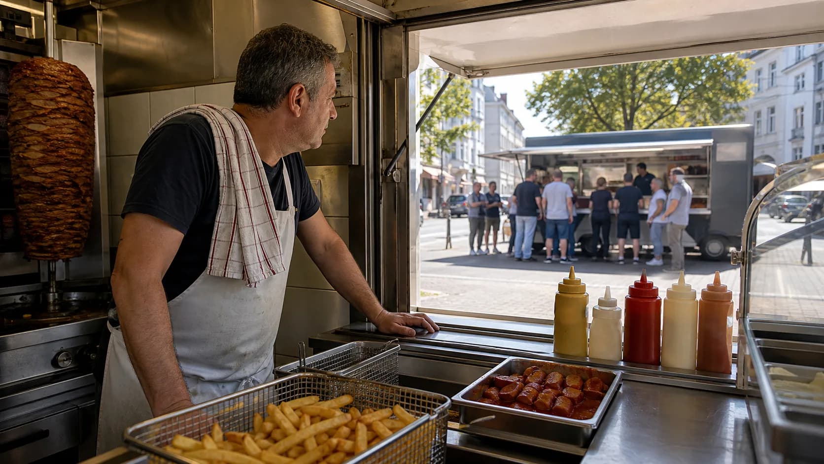 Lege snackbartoonbank rond lunchtijd — symbool voor ontbrekende loopklandizie