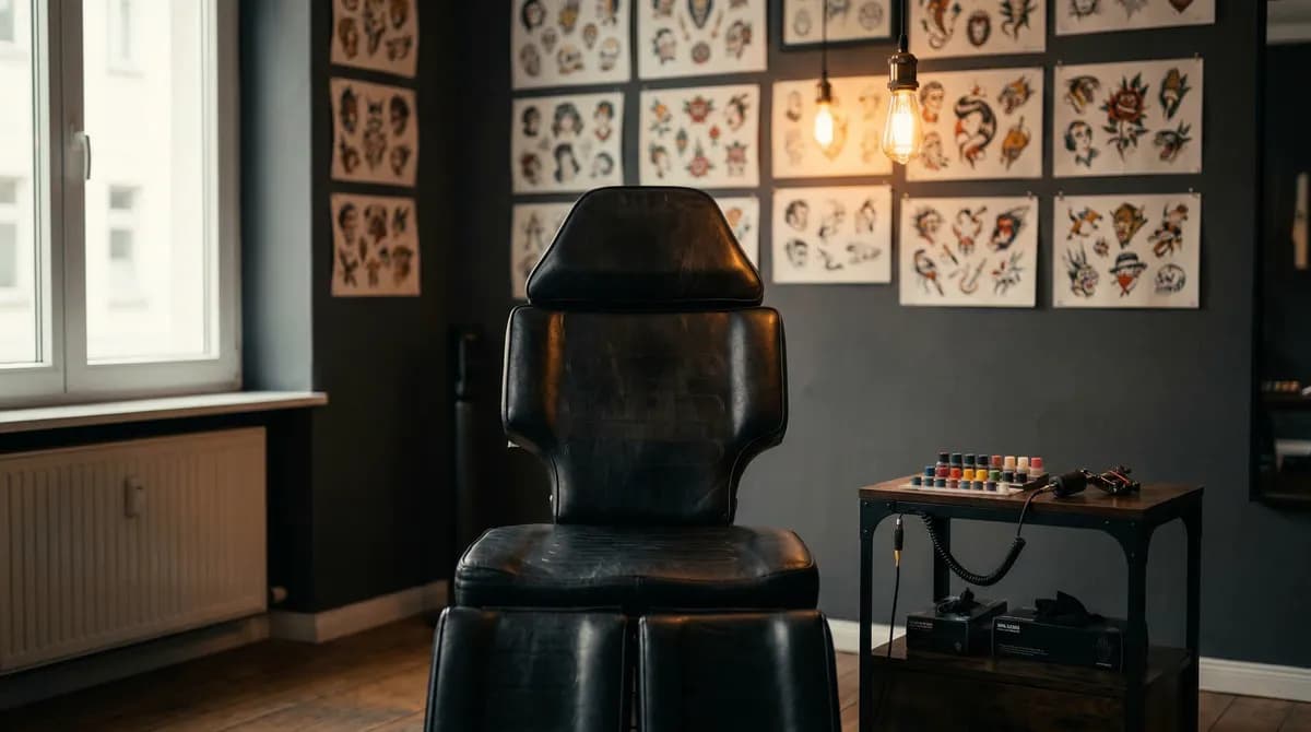 Lege tattoostoel in de studio — symbool voor uitblijvende klanten